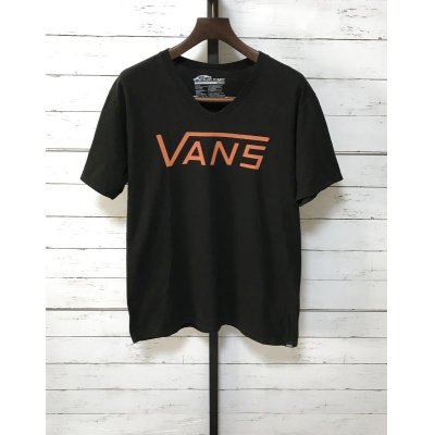 画像1: ”希少”　VANS VネックロゴTシャツ　ブラック/オレンジ　M